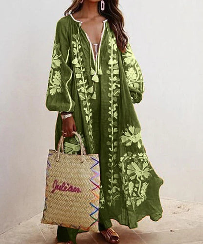 Women’s Kaftan Dress – Floral Embroidered – Relaxed Fit – Cotton Feel – Full Length
