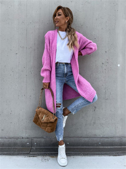 Women’s Knit Cardigan – Oversized Fit – Longline Open Front – Chunky Wool Blend