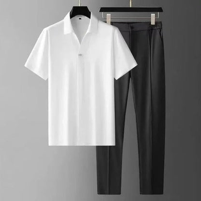 Men’s Two-Piece Set – Slim Fit Shirt and Trousers – Cotton Blend – Button Down