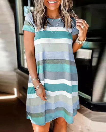 Women’s Casual Dress – Soft Knit – Relaxed Fit – Short Sleeve – Crew Neck – Knee Length