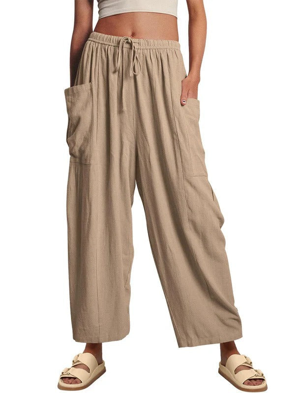 Women’s Relaxed Fit Trousers – Drawstring Waist – Full Length