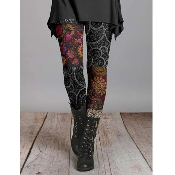 Women’s Leggings – Slim Fit – Stretch Fabric – Vintage Floral Print – Full Length Casual