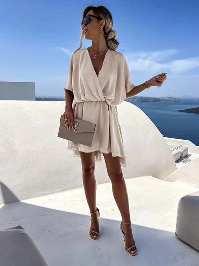 Women’s Wrap Dress – Deep V-Neck – Relaxed Fit – Flutter Hem – Soft Lightweight Fabric