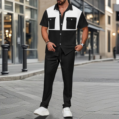 Men’s Two-Piece Set – Waffle Knit – Relaxed Fit Shirt and Drawstring Tapered Pants