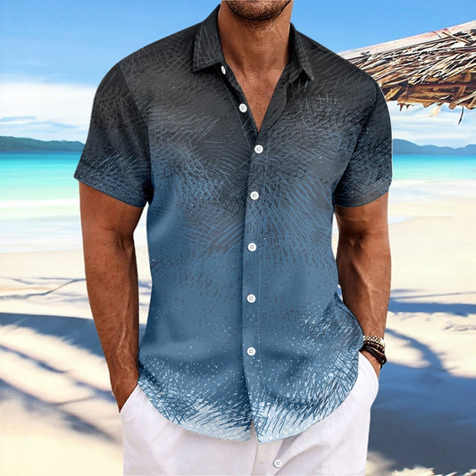 Men’s Short Sleeve Shirt – Relaxed Fit – Button Down – Gradient Stripe Print