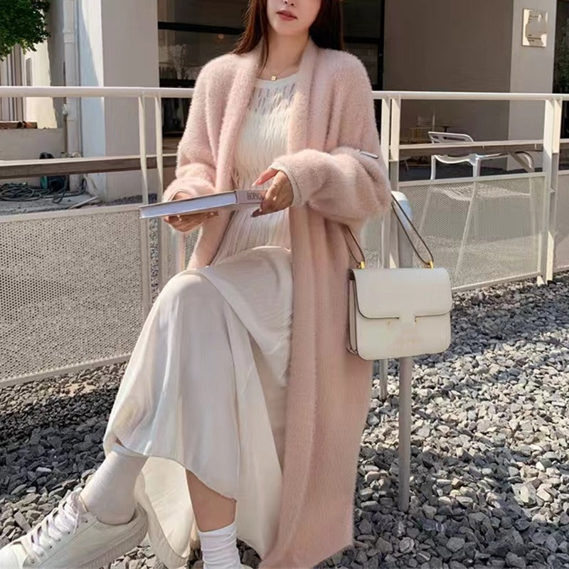 Women’s Knitted Cardigan – Soft Fleece – Oversized Fit – Open Front Over Knee Length