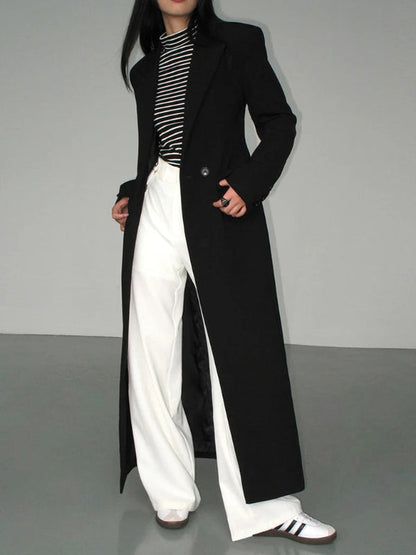 Women’s Coat – Wool Blend – Full Length – Tailored Fit – Double-Breasted with Pockets