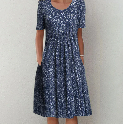 Women’s Midi Dress – A-Line Fit – Breathable Blend – Scoop Neck – Floral Print – Pockets
