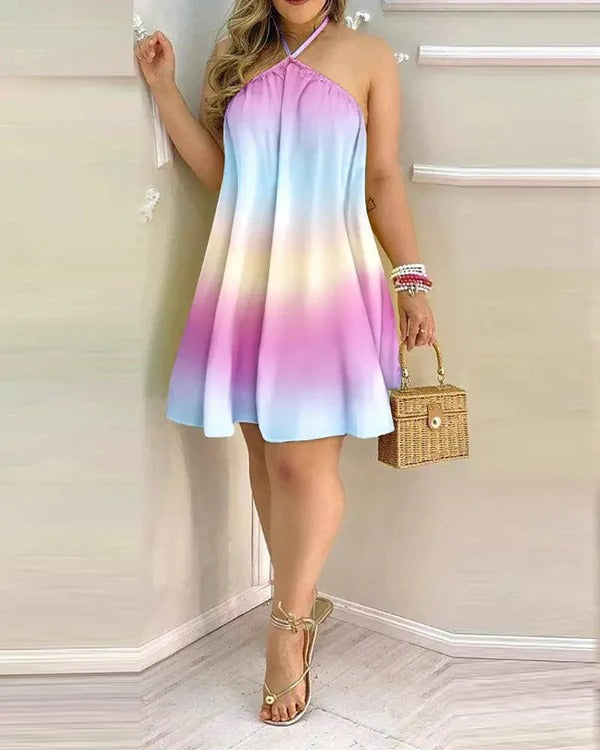 Women’s Halter Mini Dress – Floral Print – A-Line Fit – Cotton