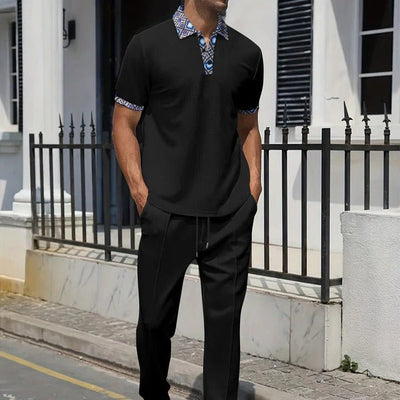 Men’s Casual Set – Relaxed Fit Short Sleeve Top – Tapered Drawstring Pants