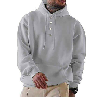 Men’s Hooded Sweatshirt – Loose Fit – Fleece Feel – Snap Button Front – Casual Style