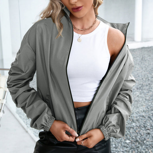 Women’s Outdoor Jacket – Water-Resistant – Relaxed Fit – Zip Front – High Collar