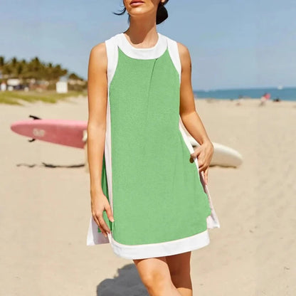 Women’s Mini Dress – Relaxed Fit – Sporty Neckline – Soft Fabric – Side Pockets
