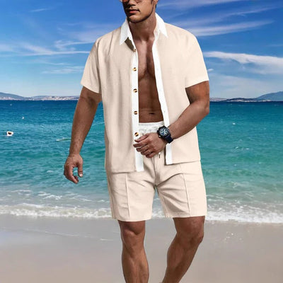 Men’s Shirt and Shorts Set – Relaxed Fit – Cotton Blend – Button-Down – Casual Wear