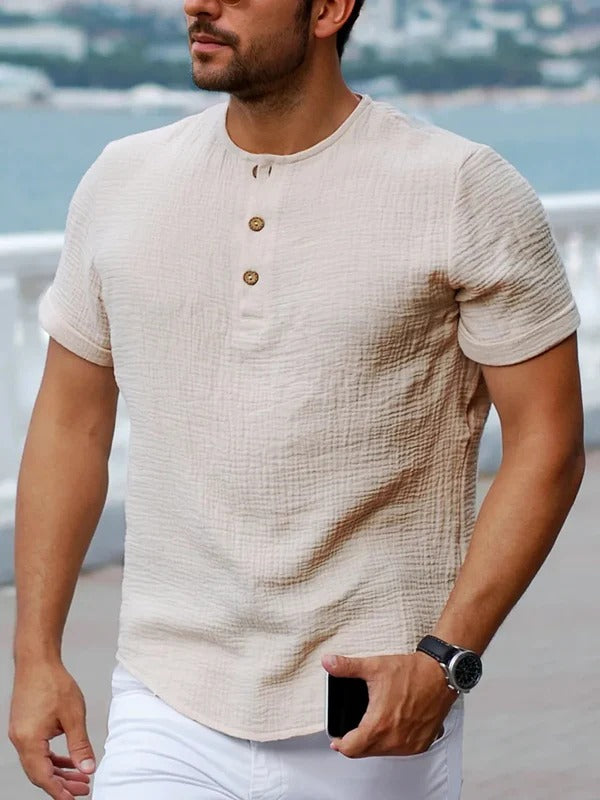 Men’s Henley T-shirt – Regular Fit – Soft Knit – Short Sleeve – Button Neck Casual Wear