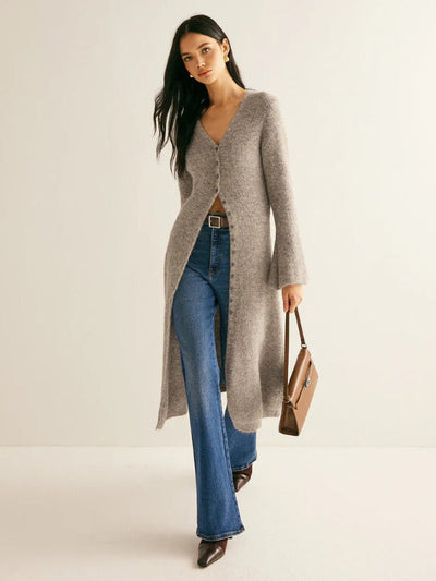 Women’s Sweater Dress – Slim Fit Knit – V-Neck Button Front – Long Sleeve Midi