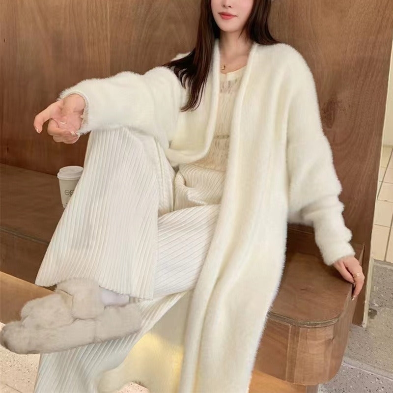 Women’s Knitted Cardigan – Soft Fleece – Oversized Fit – Open Front Over Knee Length