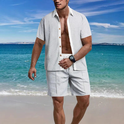 Men’s Shirt and Shorts Set – Relaxed Fit – Cotton Blend – Button-Down – Casual Wear