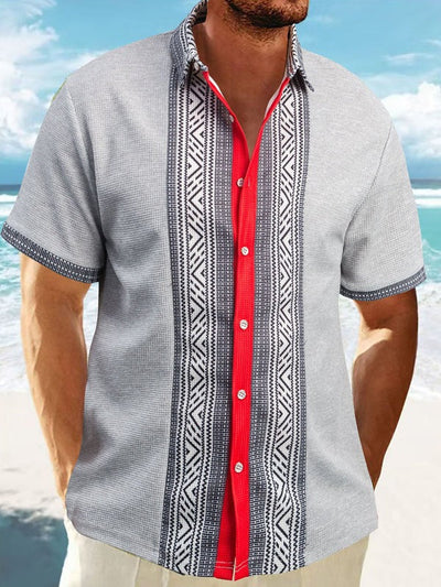 Men’s Short Sleeve Shirt – Relaxed Fit – Ethnic Print – Cotton – Button Down