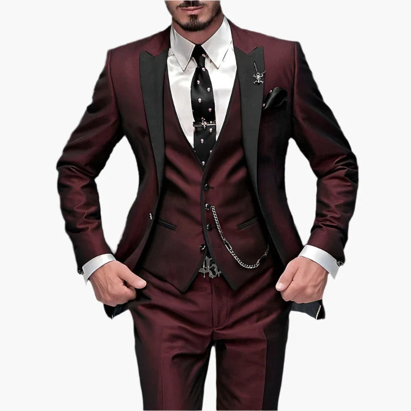 Men’s 3-Piece Suit – Slim Fit Wool Blend – Notched Lapel – Formal Business Wear