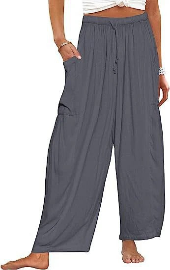 Women’s Relaxed Fit Trousers – Drawstring Waist – Full Length