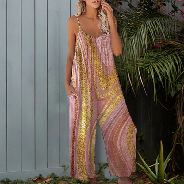 Women’s Jumpsuit – Relaxed Fit – Wide Leg – Spaghetti Straps – Cotton Feel – Casual
