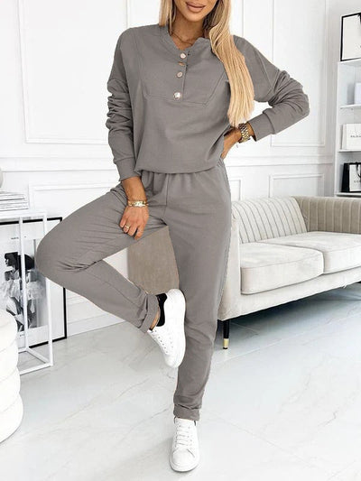 Women’s Sports Suit Set – Relaxed Fit – Cotton Blend – Long Sleeve – Full Length