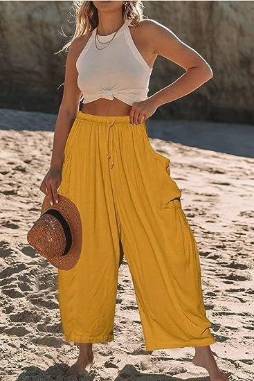 Women’s Relaxed Fit Trousers – Drawstring Waist – Full Length