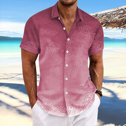 Men’s Short Sleeve Shirt – Relaxed Fit – Button Down – Gradient Stripe Print