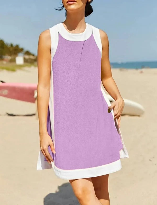Women’s Mini Dress – Relaxed Fit – Sporty Neckline – Soft Fabric – Side Pockets