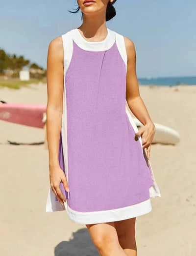 Women’s Mini Dress – Relaxed Fit – Sporty Neckline – Soft Fabric – Side Pockets