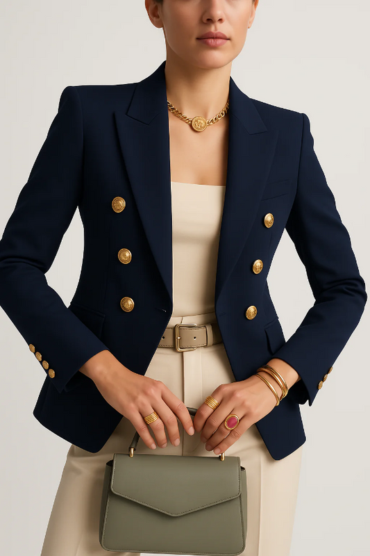 Women’s Blazer – Tailored Fit – Wool Blend – Double-Breasted – Peak Lapel Formal Jacket
