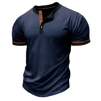 Men’s Henley Shirt – Cotton – Regular Fit – Short Sleeve – Contrast Trim Casual Wear