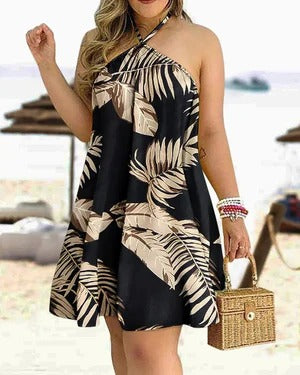 Women’s Halter Mini Dress – Floral Print – A-Line Fit – Cotton