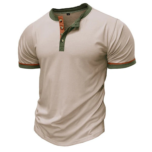 Men’s Henley Shirt – Cotton – Regular Fit – Short Sleeve – Contrast Trim Casual Wear