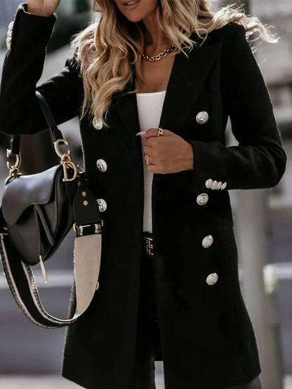 Women’s Wool Coat Jacket – Slim Fit – Double-Breasted – Tailored Mid-Thigh Length