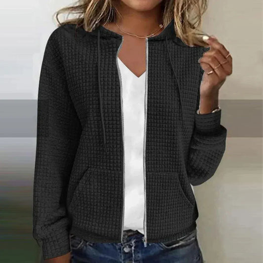 Women’s Jacket – Relaxed Fit – Textured Quilted Feel – Zip Front with Hood – Casual Wear