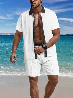 Men’s Shirt and Shorts Set – Relaxed Fit – Cotton Blend – Button-Down – Casual Wear
