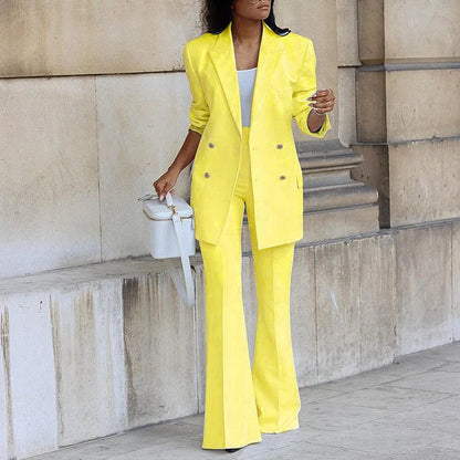 Women’s Blazer and Trouser Set – Slim Fit Double-Breasted – High Waist Flared Leg