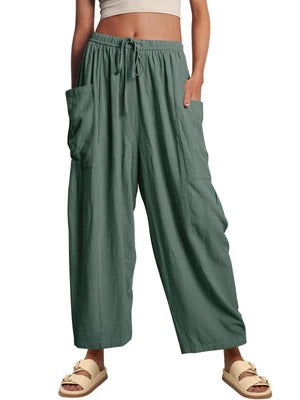 Women’s Relaxed Fit Trousers – Drawstring Waist – Full Length