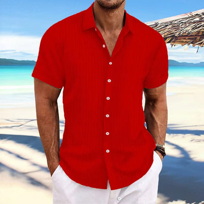 Men’s Button-Up Shirt – Jacquard Texture – Relaxed Fit – Short Sleeve Casual Style