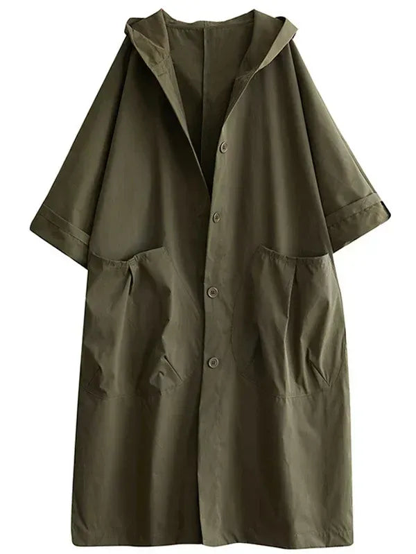 Women’s Trench Coat – Oversized Fit – Water-Repellent – Hooded – Longline Casual Style