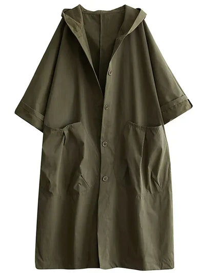 Women’s Trench Coat – Oversized Fit – Water-Repellent – Hooded – Longline Casual Style