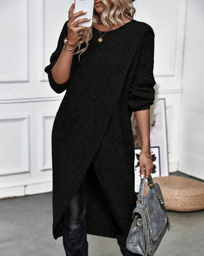 Women’s Pullover – Oversized Fit – Wool Knit – Asymmetrical Wrap – Long Sleeve