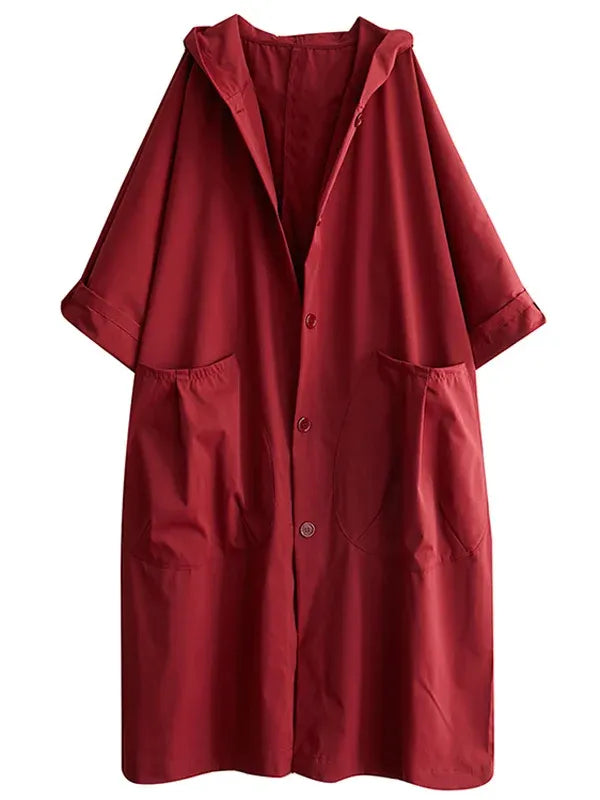 Women’s Trench Coat – Oversized Fit – Water-Repellent – Hooded – Longline Casual Style