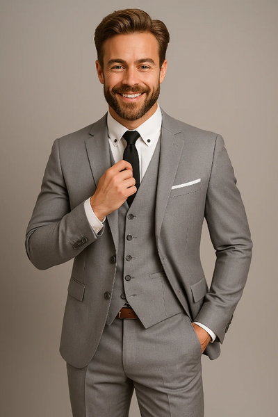 Men’s 3-Piece Suit – Slim Fit – Wool Blend – Notch Lapel – Formal Business Wear