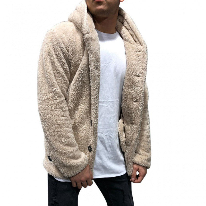 Men’s Hooded Jacket – Fleece Texture – Relaxed Fit – Button Front Casual Outerwear