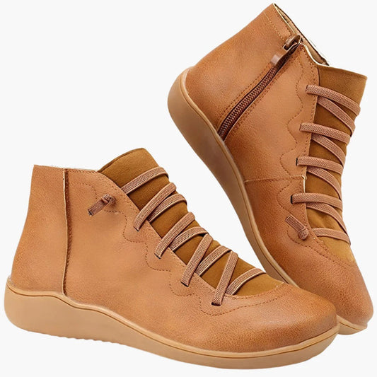 Women’s Ankle Boots – Lace-Up and Side Zip – Cushioned Flat Sole – Sleek Fit