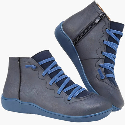 Women’s Ankle Boots – Lace-Up and Side Zip – Cushioned Flat Sole – Sleek Fit