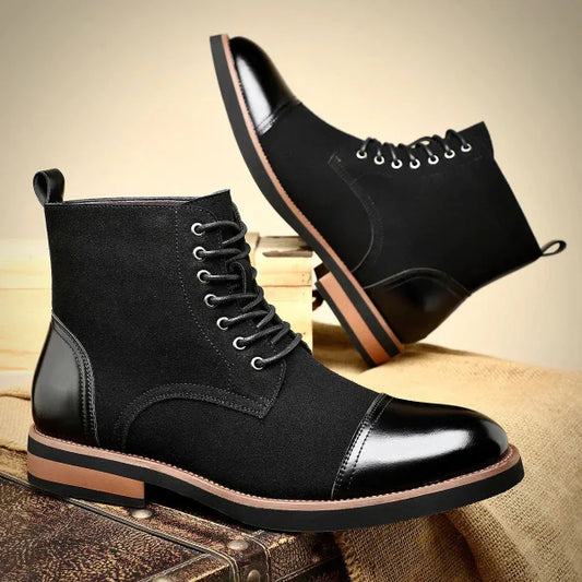 Men’s Oxford Boots – Mid Ankle – Leather Suede Blend – Lace-Up – Durable Sole